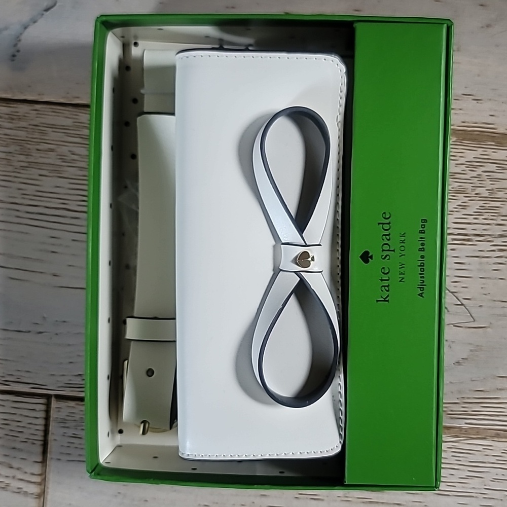 NWT kate spade Cream Leather Bow Belt Bag Pouch Wallet